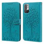 For Xiaomi Redmi Note 10 5G / Poco M3 Pro 5G Tree & Deer Pattern Pressed Flip Leather Phone Case(Blue)