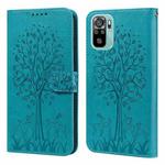 For Xiaomi Redmi Note 10 / Note 10S Tree & Deer Pattern Pressed Flip Leather Phone Case(Blue)