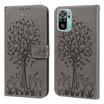 For Xiaomi Redmi Note 10 / Note 10S Tree & Deer Pattern Pressed Flip Leather Phone Case(Grey)