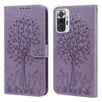 For Xiaomi Redmi Note 10 Pro / Note 10 Pro Max Tree & Deer Pattern Pressed Flip Leather Phone Case(Purple)