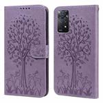 For Xiaomi Redmi Note 11 4G Tree & Deer Pattern Pressed Flip Leather Phone Case(Purple)