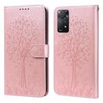 For Xiaomi Redmi Note 11 4G Tree & Deer Pattern Pressed Flip Leather Phone Case(Pink)