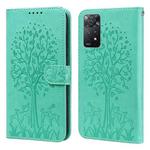 For Xiaomi Redmi Note 11 4G Tree & Deer Pattern Pressed Flip Leather Phone Case(Green)