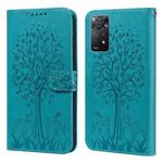 For Xiaomi Redmi Note 11 Pro 4G / 5G Tree & Deer Pattern Pressed Flip Leather Phone Case(Blue)