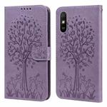 For Xiaomi Redmi 9A Tree & Deer Pattern Pressed Flip Leather Phone Case(Purple)