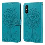 For Xiaomi Redmi 9A Tree & Deer Pattern Pressed Flip Leather Phone Case(Blue)