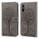 For Xiaomi Redmi 9A Tree & Deer Pattern Pressed Flip Leather Phone Case(Grey)