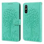 For Xiaomi Redmi 9A Tree & Deer Pattern Pressed Flip Leather Phone Case(Green)