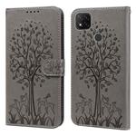 For Xiaomi Poco C3 / Redmi 9C Tree & Deer Pattern Pressed Flip Leather Phone Case(Grey)