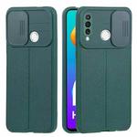 For Huawei P30 Lite Litchi Texture Sliding Camshield TPU Phone Case(Dark Green)