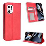 For OPPO Find X5 Pro Magnetic Buckle Retro Texture Leather Phone Case(Red)