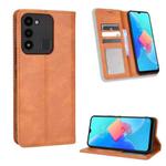 For TECNO Spark Go 2022 / Spark 8C Magnetic Buckle Retro Texture Leather Phone Case(Brown)