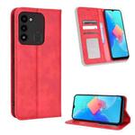 For TECNO Spark Go 2022 / Spark 8C Magnetic Buckle Retro Texture Leather Phone Case(Red)