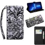 For iPhone 13 Pro Max 3D Painting Pattern Coloured Drawing Leather Phone Case (Black Lace)