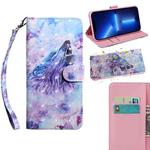 For iPhone 13 Pro Max 3D Painting Pattern Coloured Drawing Leather Phone Case (Howling Wolf)