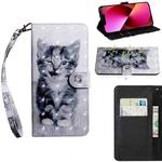 For iPhone 13 3D Painting Pattern Coloured Drawing Leather Phone Case(Cat)