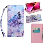 For iPhone 13 3D Painting Pattern Coloured Drawing Leather Phone Case(Howling Wolf)