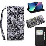 For iPhone 13 mini 3D Painting Pattern Coloured Drawing Leather Phone Case (Black Lace)