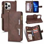 For iPhone 13 Pro Max Litchi Texture Zipper Leather Phone Case (Brown)