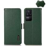 For Xiaomi Redmi K40S 5G KHAZNEH Side-Magnetic Litchi Genuine Leather RFID Phone Case(Green)