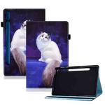 For Samsung Galaxy Tab S8 / S7 Colored Drawing Elastic Band Smart Leather Tablet Case(White Cat)
