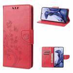 For Xiaomi Poco X4 Pro 5G Embossed Butterfly Pattern Flip Leather Phone Case(Red)