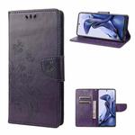 For Xiaomi Poco X4 Pro 5G Embossed Butterfly Pattern Flip Leather Phone Case(Dark Purple)