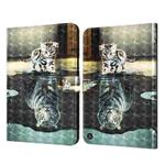 For Amazon Kindle Fire HD 8 2020 3D Painted Pattern Leather Tablet Case(Cat and Tiger)