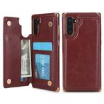 For Galaxy Note 10 POLA TPU + PC Plating Full Coverage Protective Case with Holder & Card Slots & Photo Frame(Brown)