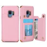 For Galaxy S9 POLA TPU + PC Plating Full Coverage Protective Case with Holder & Card Slots & Photo Frame(Pink)