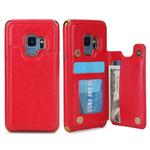 For Galaxy S9 POLA TPU + PC Plating Full Coverage Protective Case with Holder & Card Slots & Photo Frame(Red)