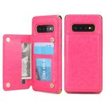 For Galaxy S10 POLA TPU + PC Plating Full Coverage Protective Case with Holder & Card Slots & Photo Frame(Rose Red)