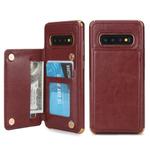 For Galaxy S10+ POLA TPU + PC Plating Full Coverage Protective Case with Holder & Card Slots & Photo Frame(Brown)