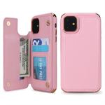 For iPhone 11 POLA TPU + PC Plating Full Coverage Protective Case with Holder & Card Slots & Photo Frame(Pink)