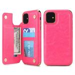 For iPhone 11 POLA TPU + PC Plating Full Coverage Protective Case with Holder & Card Slots & Photo Frame(Rose Red)