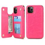 For iPhone 11 Pro POLA TPU + PC Plating Full Coverage Protective Case with Holder & Card Slots & Photo Frame(Rose Red)
