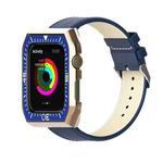 Metal Frame Leather Watch Band For Apple Watch Series 7 45mm / 6&SE&5&4 44mm / 3&2&1 42mm(Blue Gold)