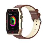 Metal Frame Leather Watch Band For Apple Watch Series 7 45mm / 6&SE&5&4 44mm / 3&2&1 42mm(Brown Gold Red)