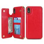 For iPhone XR POLA TPU + PC Plating Full Coverage Protective Case with Holder & Card Slots & Photo Frame(Red)