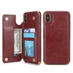 For iPhone XS Max POLA TPU + PC Plating Full Coverage Protective Case with Holder & Card Slots & Photo Frame(Brown)