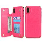 For iPhone XS Max POLA TPU + PC Plating Full Coverage Protective Case with Holder & Card Slots & Photo Frame(Rose Red)