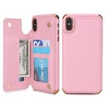 For iPhone X / XS POLA TPU + PC Plating Full Coverage Protective Case with Holder & Card Slots & Photo Frame(Pink)