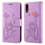 For Motorola Moto E7i Power / E7 Power Lotus Embossed Leather Phone Case(Purple)