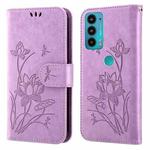 For Motorola Moto E20 / E30 / E40 Lotus Embossed Leather Phone Case(Purple)