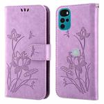 For Motorola Moto G22 Lotus Embossed Leather Phone Case(Purple)