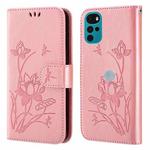 For Motorola Moto G22 Lotus Embossed Leather Phone Case(Pink)