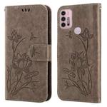 For Motorola Moto G30 / G10 / G20 Lotus Embossed Leather Phone Case(Grey)