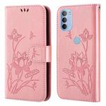 For Motorola Moto G31 / G41 Lotus Embossed Leather Phone Case(Pink)