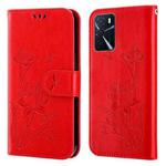 For OPPO A16 Lotus Embossed Leather Phone Case(Red)