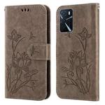 For OPPO A16 Lotus Embossed Leather Phone Case(Grey)